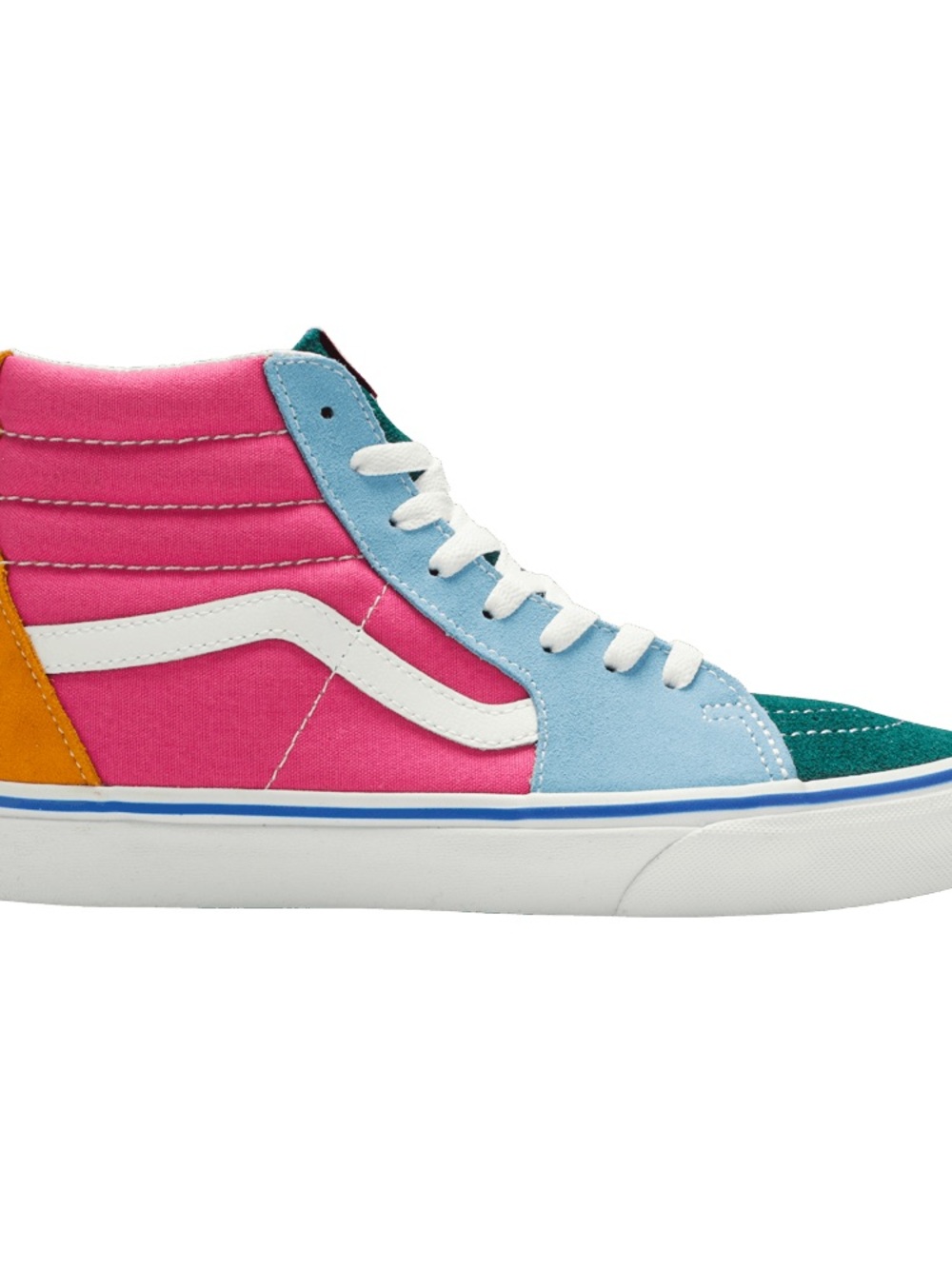 Vans High-Top Sneakers in Pink, Light Blue, Teal & Gold